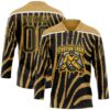 Custom Old Gold Black Gold-White Zebra Print Hockey Lace Neck Jersey