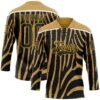 Custom Old Gold Black Gold-White Zebra Print Hockey Lace Neck Jersey