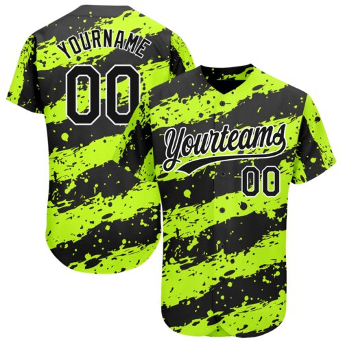 3DPattern1195 Custom Neon Green Black-White 3D Pattern Design Authentic Baseball Jersey