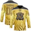 Custom Yellow Old Gold Black-White Zebra Print Hockey Lace Neck Jersey