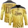 Custom Yellow Old Gold Black-White Zebra Print Hockey Lace Neck Jersey
