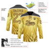 Custom Yellow Old Gold Black-White Zebra Print Hockey Lace Neck Jersey