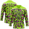 Custom Neon Green Pink Black-White Leopard Print Neon Hockey Lace Neck Jersey