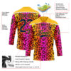 Custom Gold Navy-Pink Leopard Print Neon Hockey Lace Neck Jersey