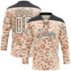 Custom Cream Orange Black-White Leopard Print Hockey Lace Neck Jersey