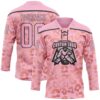 Custom Light Pink Black Leopard Print Neon Hockey Lace Neck Jersey