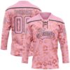 Custom Light Pink Black Leopard Print Neon Hockey Lace Neck Jersey