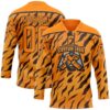 Custom Bay Orange Black Tiger Print Neon Hockey Lace Neck Jersey