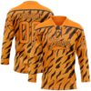 Custom Bay Orange Black Tiger Print Neon Hockey Lace Neck Jersey