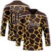 Custom Brown White Giraffe Print Neon Hockey Lace Neck Jersey