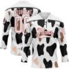 Custom White Black-Red Cow Print Neon Hockey Lace Neck Jersey