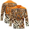 Custom Cream Bay Orange-Black Leopard Print Neon Hockey Lace Neck Jersey