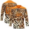 Custom Cream Bay Orange-Black Leopard Print Neon Hockey Lace Neck Jersey