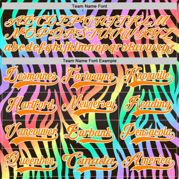 Custom Black Bay Orange Purple Pink Green-White Zebra Print Neon Hockey Lace Neck Jersey