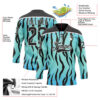 Custom Blue Black-White Tiger Print Hockey Lace Neck Jersey
