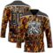 Custom Orange Black-White Leopard Print Hockey Lace Neck Jersey