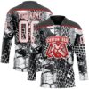 Custom Black White-Red Snake Skin Print Hockey Lace Neck Jersey