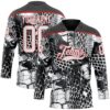 Custom Black White-Red Snake Skin Print Hockey Lace Neck Jersey
