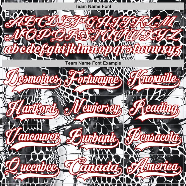 Custom Black White-Red Snake Skin Print Hockey Lace Neck Jersey