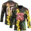 Custom Black White Yellow-Red Snake Skin Print Hockey Lace Neck Jersey