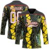 Custom Black White Yellow-Red Snake Skin Print Hockey Lace Neck Jersey
