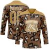 Custom Brown Old Gold Black-White Leopard Print Hockey Lace Neck Jersey