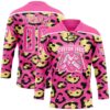 Custom Pink Yellow Black-White Leopard Print Hockey Lace Neck Jersey