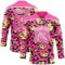 Custom Pink Yellow Black-White Leopard Print Hockey Lace Neck Jersey