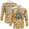 Custom Cream Old Gold-Black Giraffe Print Hockey Lace Neck Jersey