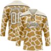Custom Cream Old Gold-Black Giraffe Print Hockey Lace Neck Jersey