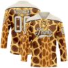 Custom Yellow Cream Brown-Black Giraffe Print Hockey Lace Neck Jersey