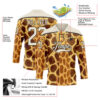 Custom Yellow Cream Brown-Black Giraffe Print Hockey Lace Neck Jersey