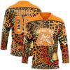 Custom Bay Orange Black-White Leopard Print Hockey Lace Neck Jersey