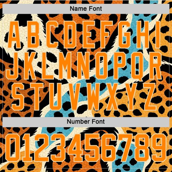 Custom Bay Orange Blue Black-Cream Animal Print Hockey Lace Neck Jersey