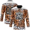 Custom Brown Black-White Leopard Print Hockey Lace Neck Jersey