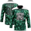 Custom Green Black-White Leopard Print Hockey Lace Neck Jersey
