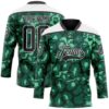 Custom Green Black-White Leopard Print Hockey Lace Neck Jersey