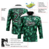Custom Green Black-White Leopard Print Hockey Lace Neck Jersey