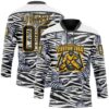 Custom White Black-Gold Zebra Print Hockey Lace Neck Jersey