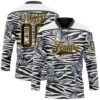 Custom White Black-Gold Zebra Print Hockey Lace Neck Jersey