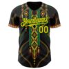 Custom Black Gold Grass Green-Red Black History Month Africa Tribal Authentic Baseball Jersey