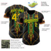 Custom Black Gold Grass Green-Red Black History Month Africa Tribal Authentic Baseball Jersey