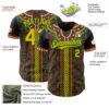 Custom Black Gold Grass Green-Red Black History Month Africa Tribal Authentic Baseball Jersey