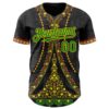 Custom Black Grass Green Gold-Red Black History Month Africa Tribal Authentic Baseball Jersey