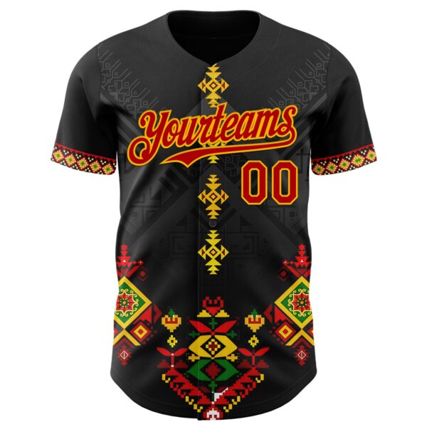 Custom Black Red Gold-Green Black History Month Africa Tribal Authentic Baseball Jersey