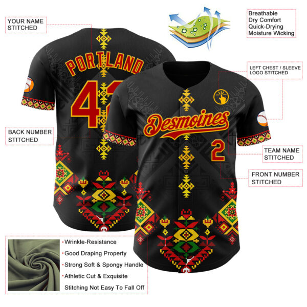 Custom Black Red Gold-Green Black History Month Africa Tribal Authentic Baseball Jersey