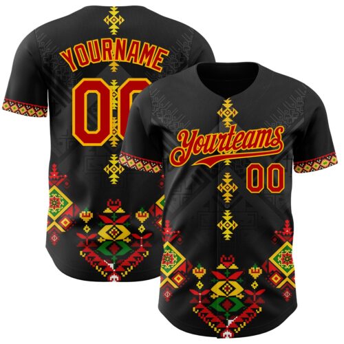 Custom Black Red Gold-Green Black History Month Africa Tribal Authentic Baseball Jersey