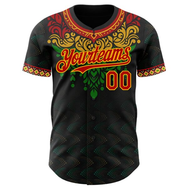 Custom Black Red Gold-Green Black History Month Africa Tribal Authentic Baseball Jersey