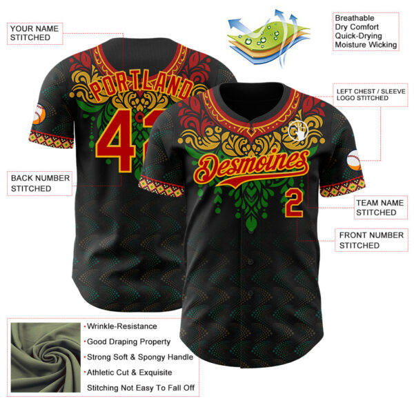 Custom Black Red Gold-Green Black History Month Africa Tribal Authentic Baseball Jersey