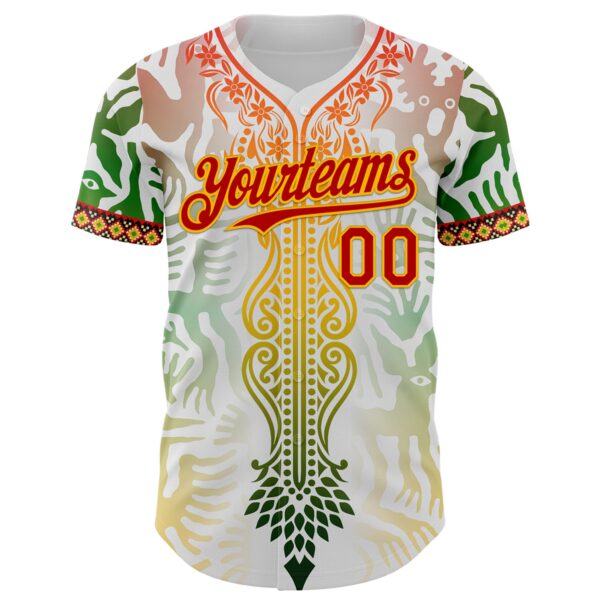Custom White Red Green-Gold Black History Month Africa Tribal Authentic Baseball Jersey